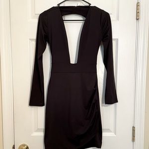 Black mini halter club dress open front body con